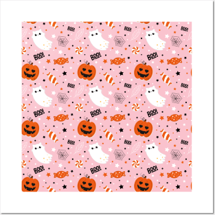 Halloween cute orange pattern Posters and Art